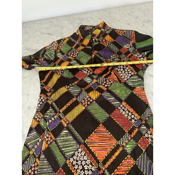 Vintage Polyester Dress Patchwork Zip No Designer Union Label S M High Neck Zip - Picture 12 of 15